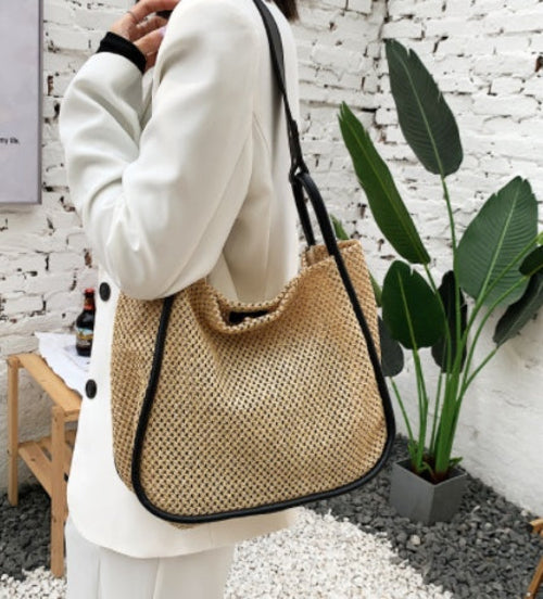 WeaveEase™ – Two-Tone Contrast Woven Shoulder Bag