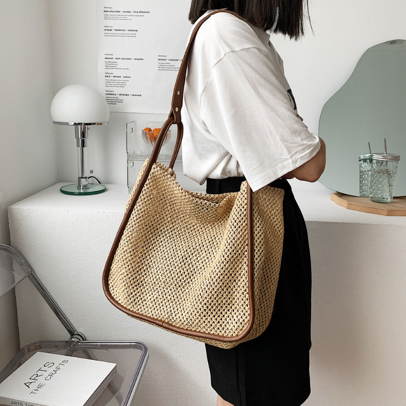 WeaveEase™ – Two-Tone Contrast Woven Shoulder Bag