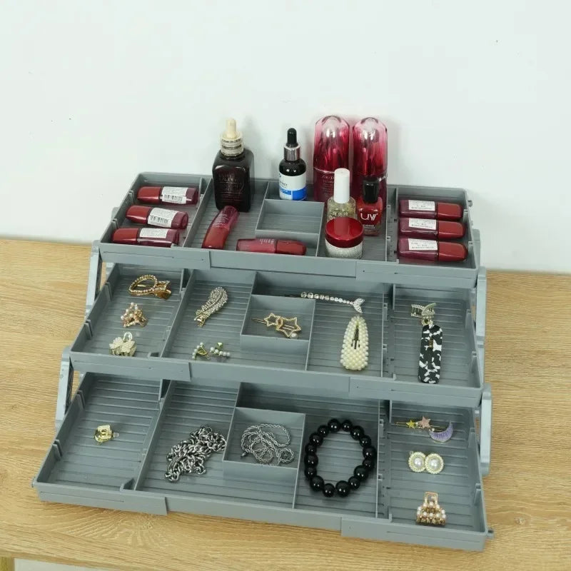 3 Tier Folding Drawer Organiser Expandable Multi-Layer Organiser Tray