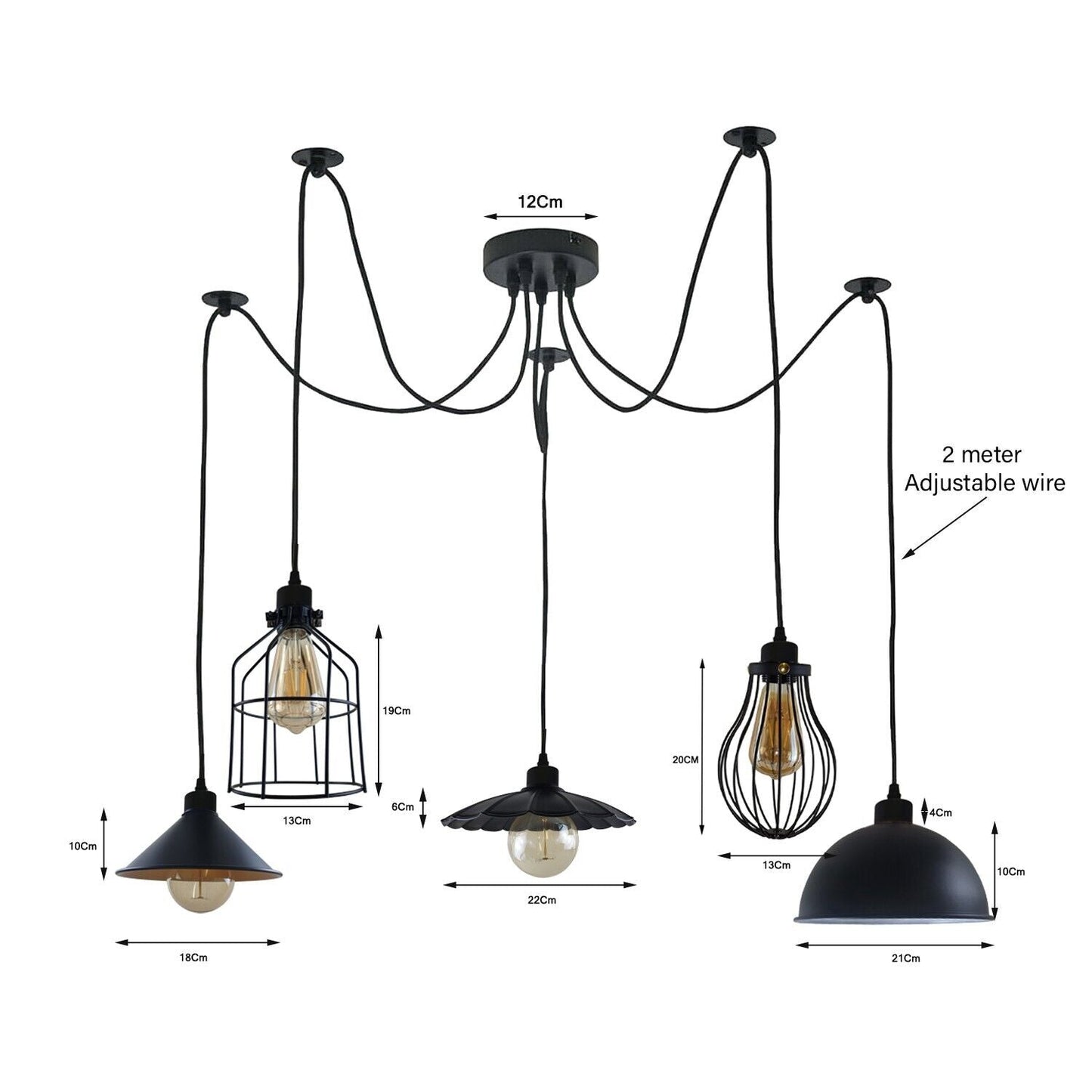 5Way Vintage Industrial Ceiling Lamp Shade Chandelier Retro Spider